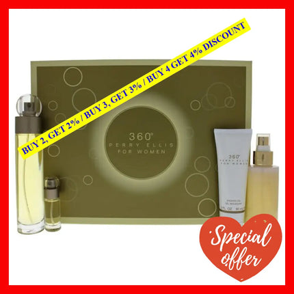 360 By Perry Ellis For Women - 4 Pc Gift Set 3.4Oz Edt Spray 4Oz Body Mist 3Oz Shower Gel 0.25Oz