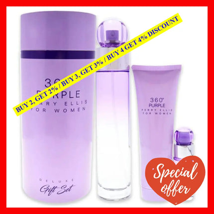 360 Purple By Perry Ellis For Women - 3 Pc Gift Set 3.4Oz Edp Spray 0.25Oz 3.0Oz Shower Gel