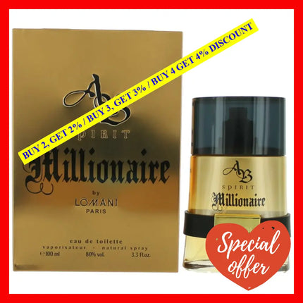 Ab Spirit Millionaire By Lomani 3.3 Oz Eau De Toilette Spray For Men