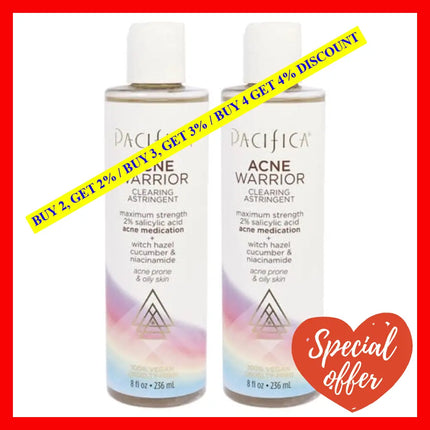 Acne Warrior Clearing Astringent By Pacifica For Unisex - 8 Oz Cleanser Pack Of 2