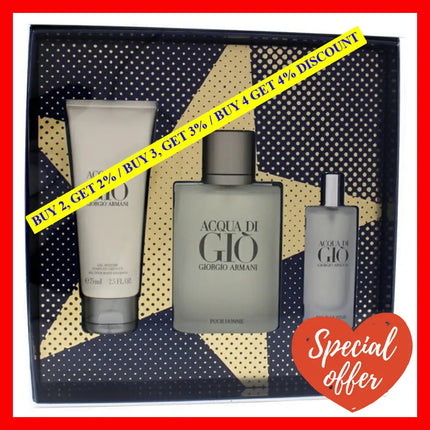 Acqua Di Gio By Giorgio Armani For Men - 3 Pc Gift Set 3.4Oz Edt Spray 0.5Oz 2.5Oz All Over Body