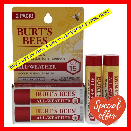 All-Weather Moisturizing Lip Balm Twin Pack Spf 15 By Burts Bees For Unisex - 2 X 0.15 Oz