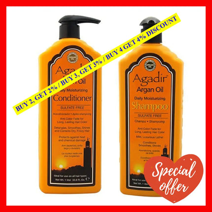 Argan Oil Daily Moisturizing Shampoo And Conditioner Kit By Agadir For Unisex - 2 Pc 33.8Oz