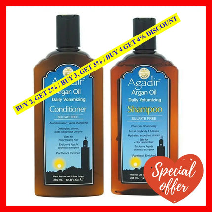 Argan Oil Daily Volumizing Shampoo And Conditioner Kit By Agadir For Unisex - 2 Pc 12.4Oz