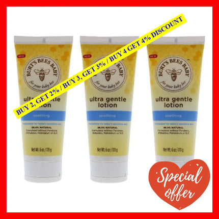 Baby Ultra Gentle Lotion By Burts Bees For Kids - 6 Oz Body Pack Of 3