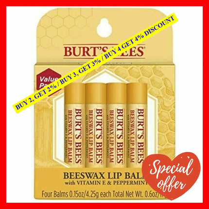 Beeswax Lip Balm Pack By Burts Bees For Unisex - 4 X 0.15 Oz