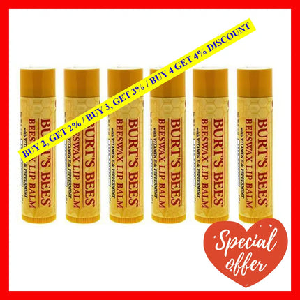 Beeswax Lip Balm With Vitamin E Peppermint By Burts Bees For Unisex - 0.15 Oz Pack Of 6