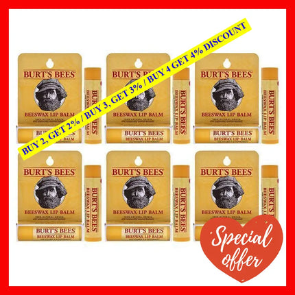 Beeswax Lip Balm With Vitamin E Peppermint By Burts Bees For Unisex - 0.15 Oz Pack Of 6