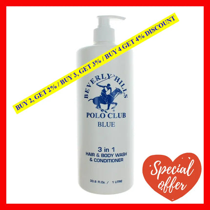 Bhpc Blue By Beverly Hills Polo Club 33.8 Oz 3-In-1 Hair & Body Wash Conditioner For Men