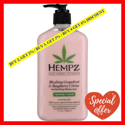 Blushing Grapefruit And Raspberry Creme Herbal Body Moisturizer By Hempz For Unisex - 17 Oz