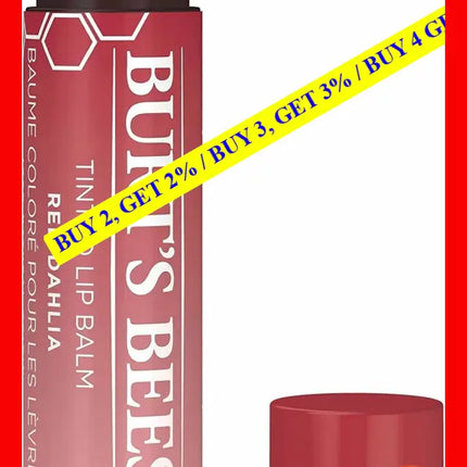 Burts Bees 100% Natural Tinted Lip Balm Red Dahlia With Shea Butter & Botanical Waxes 1 Tube