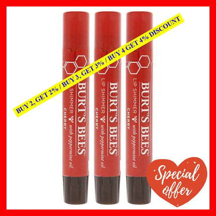 Burts Bees Lip Shimmer - Cherry By For Women 0.09 Oz Pack Of 3