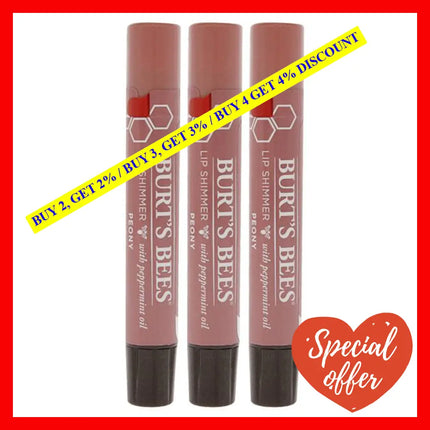 Burts Bees Lip Shimmer - Peony By For Women 0.09 Oz Pack Of 3