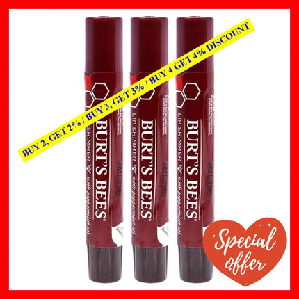 Burts Bees Lip Shimmer - Plum By For Women 0.09 Oz Pack Of 3