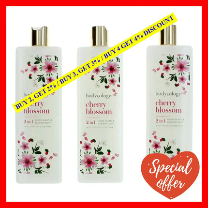 Cherry Blossom By Bodycology 3 Pack 16 Oz 2 In 1 Body Wash & Bubble Bath For Women