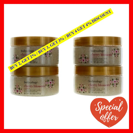 Cherry Blossom By Bodycology 4 Pack Of 10.5 Oz Each Exfoliante Sugar Scrub In Women