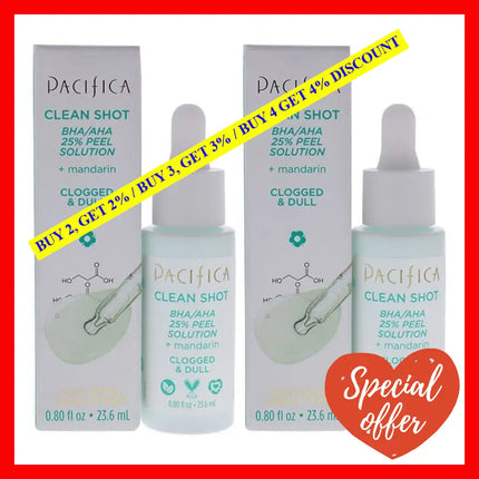 Clean Shot Bha-Aha 25 Percent Peel Solution By Pacifica For Unisex - 0.8 Oz Treatment Pack Of 2