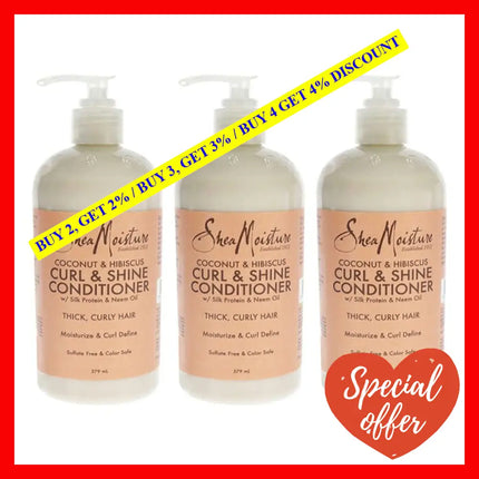 Coconut And Hibiscus Curl Shine Conditioner By Shea Moisture For Unisex - 13 Oz Pack Of 3