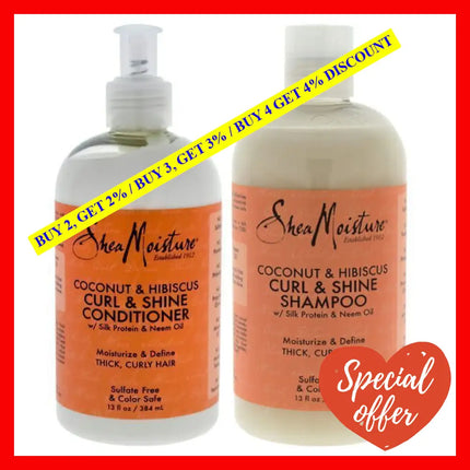 Coconut And Hibiscus Curl Shine Duo By Shea Moisture For Unisex - 13 Oz Shampoo Conditioner