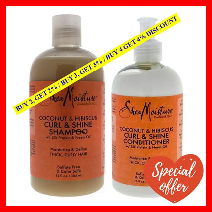 Coconut And Hibiscus Curl Shine Kit By Shea Moisture For Unisex - 2 Pc 13Oz Shampoo Conditioner