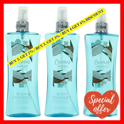 Coconut Fantasy By Body Fantasies 3 X 8 Oz Fragrance Spray For Women