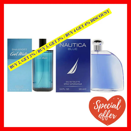 Cool Water And Nautica Blue Kit By Various Designers For Men - 2 Pc 6.7Oz Edt Spray 3.4 Oz