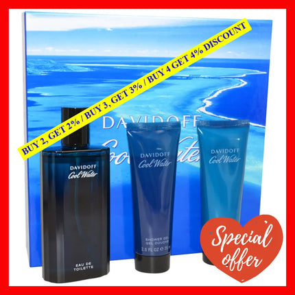 Cool Water By Davidoff For Men - 3 Pc Gift Set 4.2Oz Edt Spray 2.5Oz Shower Gel After Shave Balm