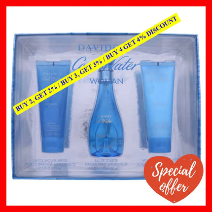 Cool Water By Davidoff For Women - 3 Pc Gift Set 3.4Oz Edt Spray 2.5Oz Gentle Shower Breeze