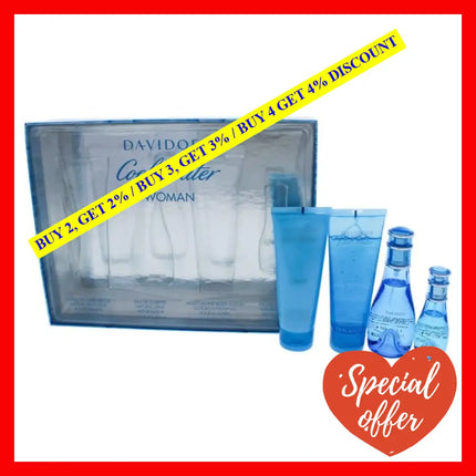 Cool Water By Davidoff For Women - 4 Pc Gift Set 1.7Oz Edt Spray 2.5Oz Gentle Shower Breeze