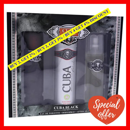 Cuba Black By For Men - 3 Pc Gift Set 3.3Oz Edt Spray After Shave 6.7Oz Body