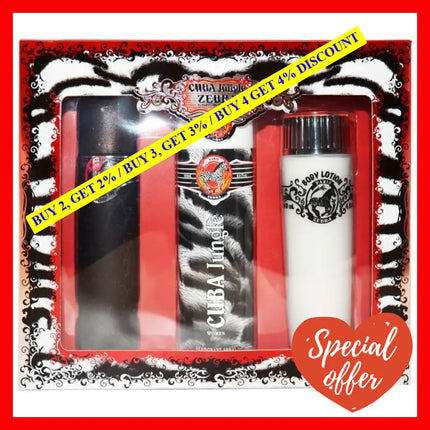 Cuba Jungle Zebra By For Women - 3 Pc Gift Set 3.3Oz Edp Spray 6.7Oz Deodorant Body 4.3Oz Lotion