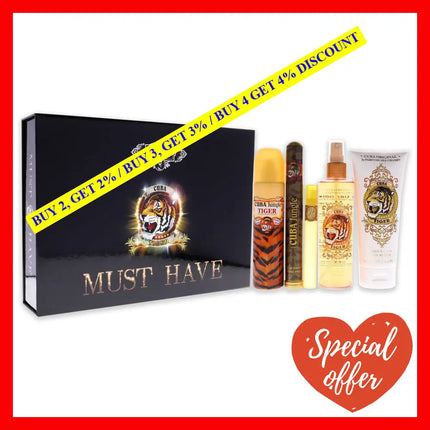 Cuba Must Have Tiger By For Women - 5 Pc Gift Set 3.3Oz Edp Spray 1.17Oz 0.5Oz 6.6Oz Body Splash