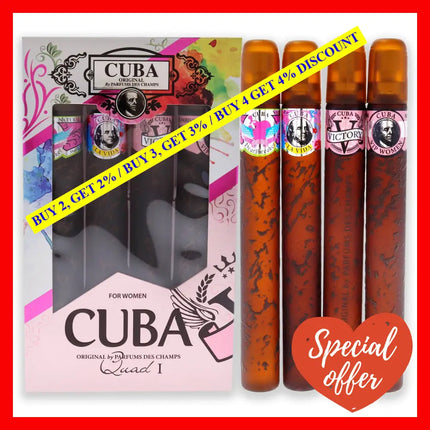 Cuba Quad I By For Women - 4 Pc Gift Set 1.17Oz Heartbreak Edp Spray La Vida Victory Vip