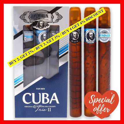 Cuba Trio 2 By For Men - 3 Pc Gift Set 1.17Oz Winner Edt Spray Shadow Prestige Black