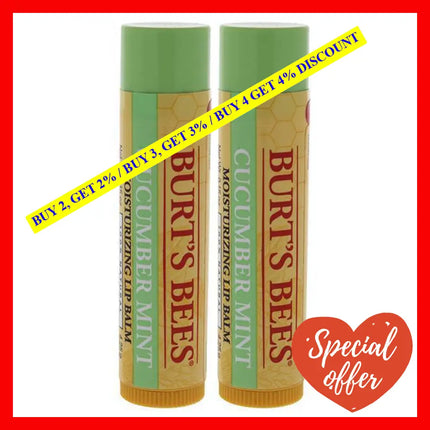 Cucumber Mint Moisturizing Lip Balm By Burts Bees For Women - 0.15 Oz Pack Of 2