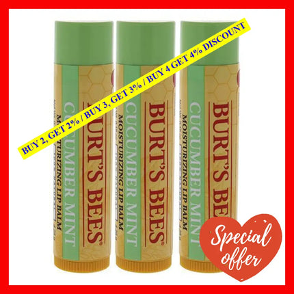 Cucumber Mint Moisturizing Lip Balm By Burts Bees For Women - 0.15 Oz Pack Of 3