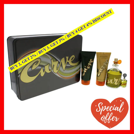 Curve By Liz Claiborne For Men - 4 Pc Gift Set 4.2Oz Edc Spray 0.25Oz Splash 3.4Oz After Shave Balm