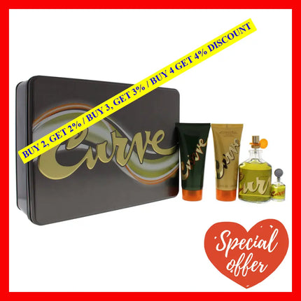 Curve By Liz Claiborne For Men - 4 Pc Gift Set 4.2Oz Edc Spray 0.25Oz Splash 3.4Oz After Shave Balm