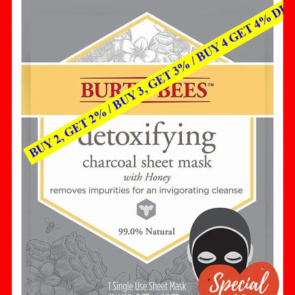 Detoxifying Charcoal Sheet Mask By Burts Bees For Unisex - 0.33 Oz