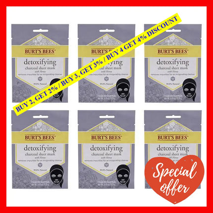 Detoxifying Charcoal Sheet Mask By Burts Bees For Unisex - 0.33 Oz Pack Of 6