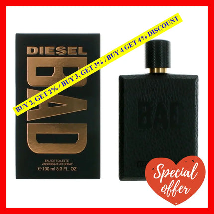 Diesel Bad By 3.3 Oz Eau De Tolette Spray For Men