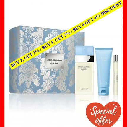 Dolce & Gabbana Light Blue 3 Pcs Set For Women: 3.3 Eau De Toilette Spray + 1.6 Body Lotion 0.33