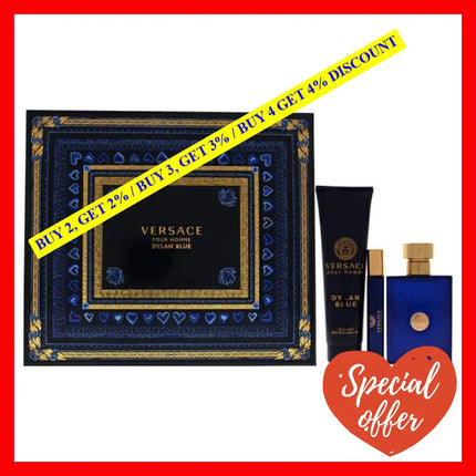 Dylan Blue By Versace For Men - 3 Pc Gift Set 3.4Oz Edt Spray 0.3Oz 5.0Oz Bath And Shower Gel