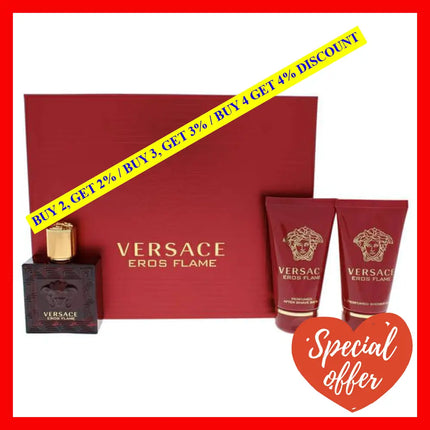 Eros Flame By Versace For Men - 3 Pc Gift Set 1.7Oz Edp Spray Shower Gel After Shave Balm