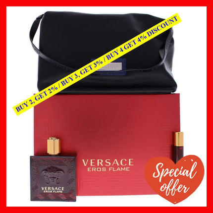 Eros Flame By Versace For Men - 3 Pc Gift Set 3.4Oz Edp Spray 0.3Oz Trousse Man