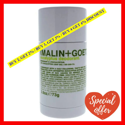 Eucalyptus Deodorant Stick By Malin + Goetz For Unisex - 2.6 Oz