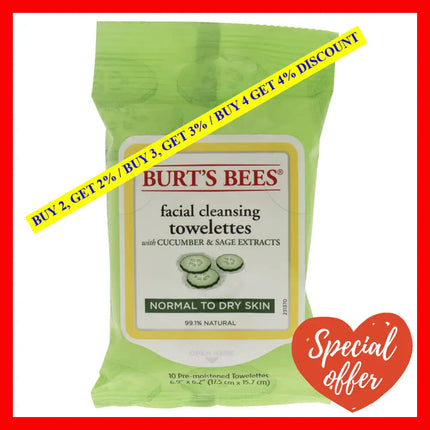 Facial Cleansing Towelettes - Cucumber And Sage By Burts Bees For Unisex 10 Count