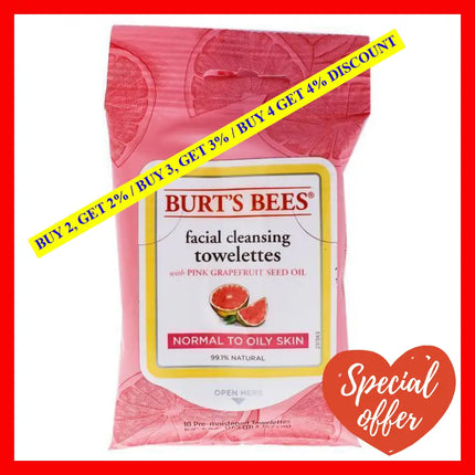 Facial Cleansing Towelettes Pink Grapefruit By Burts Bees For Women - 10 Count