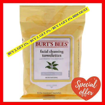 Facial Cleansing Towelettes With White Tea Extract By Burts Bees For Unisex - 10 Count