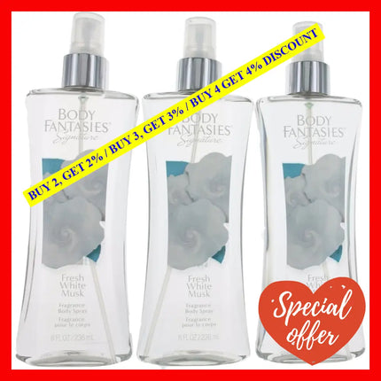 Fresh White Musk By Body Fantasies 3 Pack 8 Oz Fragrance Spray For Women